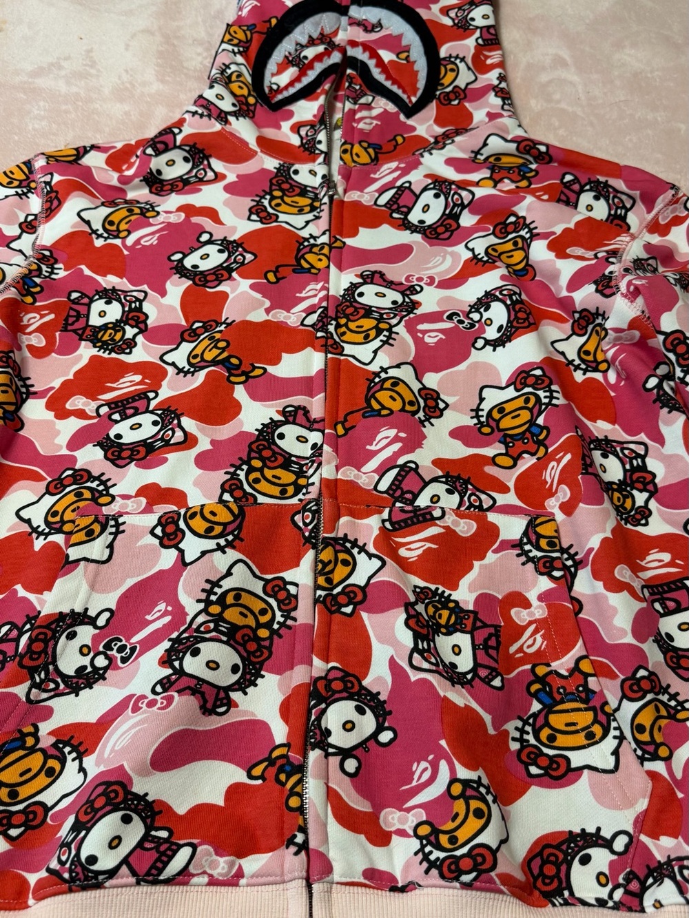 Bape Pink Red Hello Kitty Camo Shark Hoodie Jacket